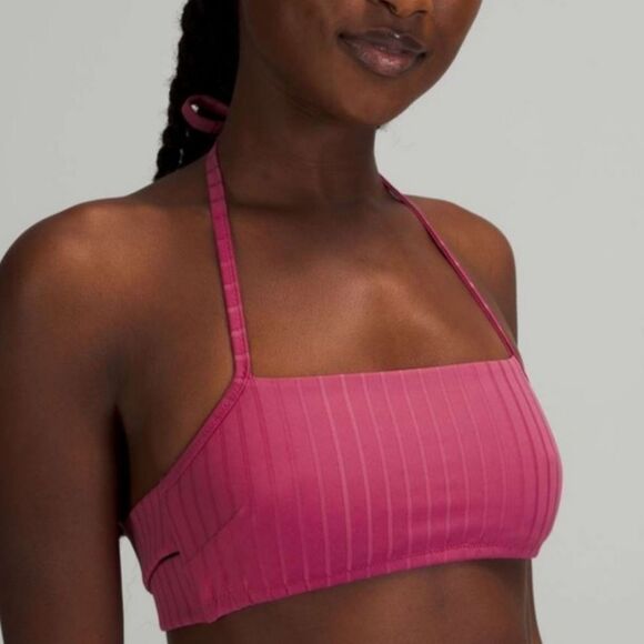 Lululemon Ribbed Halter Cross Back Swim Top for A/B Cups Pink Lychee Size Medium - Picture 7 of 7